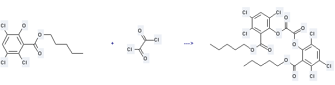 Ethanedioic acid,1,2-bis[3,4,6-trichloro-2-[(pentyloxy)carbonyl]phenyl] ester can be prepared by oxalyl dichloride and pentyl 3,5,6-trichlorosalicylate at the ambient temperature